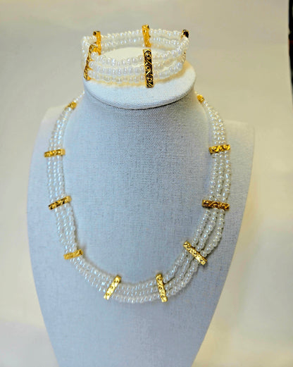Dana Set with layered faux pearl necklace and matching bracelet in gold-tone