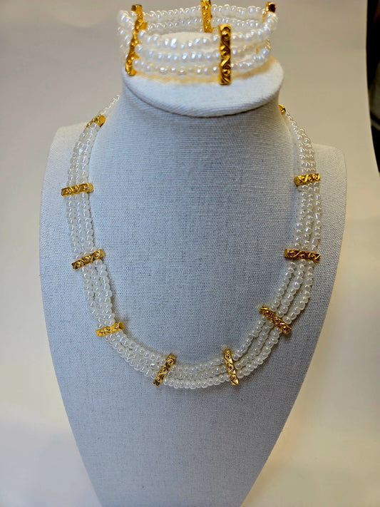 Dana Set with layered faux pearl necklace and matching bracelet in gold-tone, view 2