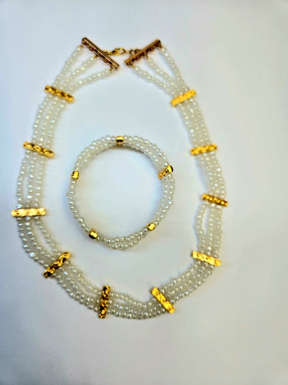 Dana Set with layered faux pearl necklace and matching bracelet in gold-tone, view 3