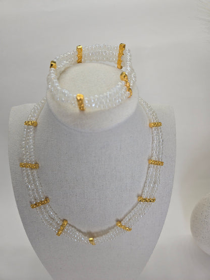 Dana Set with layered faux pearl necklace and matching bracelet in gold-tone, view 4