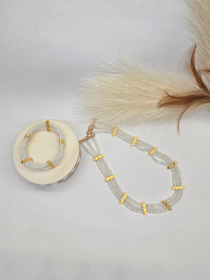 Dana Set with layered faux pearl necklace and matching bracelet in gold-tone, view 5