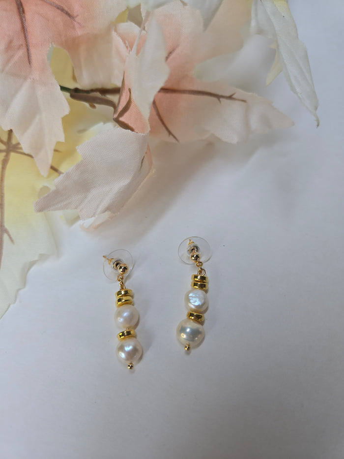 Pearl Elegance Gold-Tone Drop Earrings with white bead accents on gold-tone links
