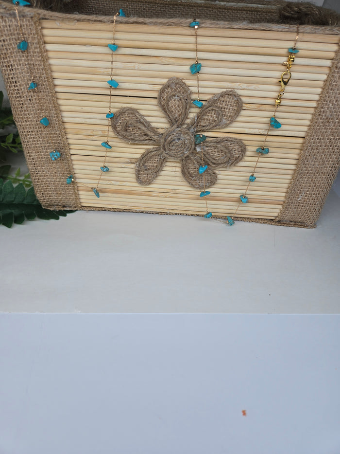 Turquoise Trail Necklace with turquoise chips on a fine gold-tone chain
