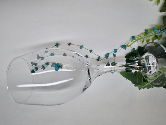Turquoise Trail Necklace with turquoise chips on a fine gold-tone chain, view 2