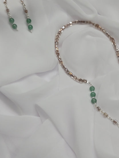 Emerald Whisper Green Beaded Jewelry with green beads and metallic chain details, view 2