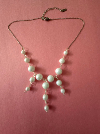 White Bead Grace Necklace with white beads, view 6
