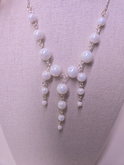 White Bead Grace Necklace with white beads, view 3