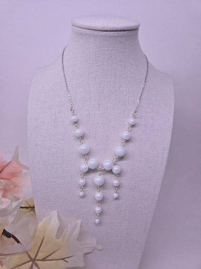 White Bead Grace Necklace with white beads, view 5