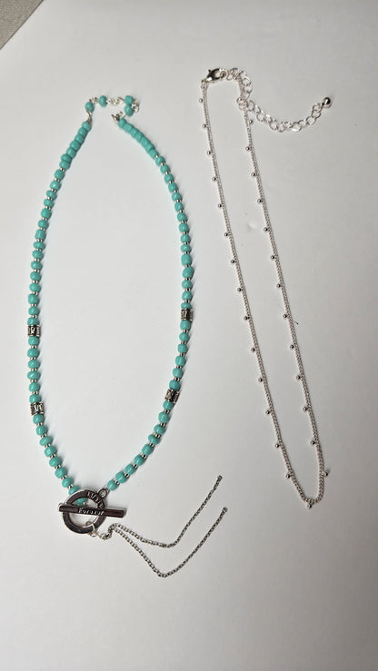 Silver Breeze Duo Set two-layer necklace with turquoise beads and silver chain, view 4