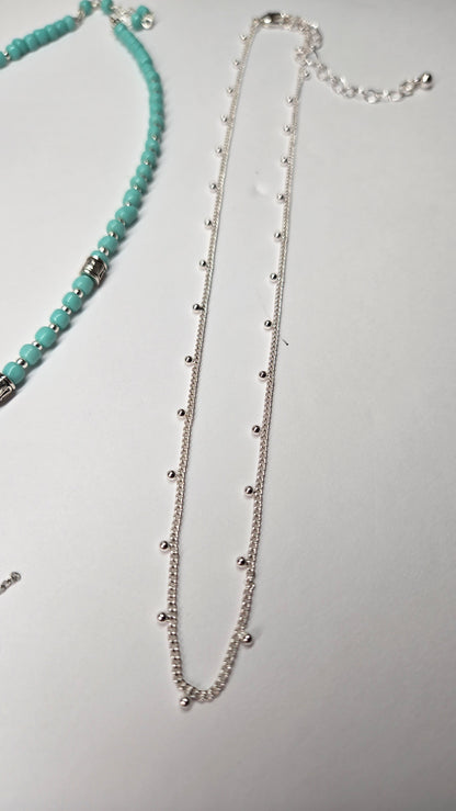 Silver Breeze Duo Set two-layer necklace with turquoise beads and silver chain, view 6