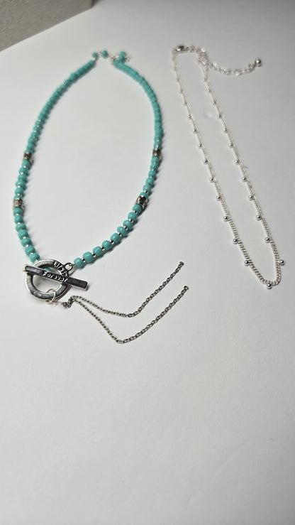 Silver Breeze Duo Set two-layer necklace with turquoise beads and silver chain, view 8
