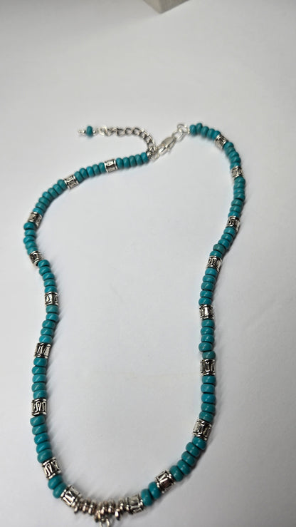 Turquoise Queen Necklace with turquoise, silver accents and leaf charms, view 8