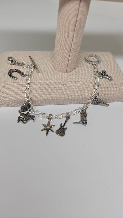Rockstar Charm Bracelet in silver with star, guitar and cowboy boot pendants, view 2