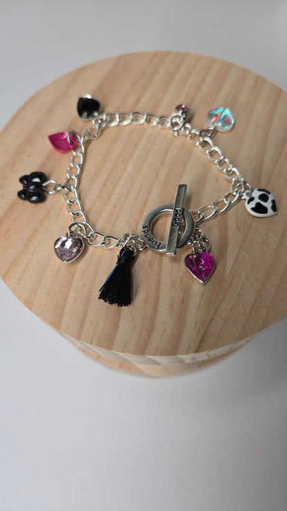 Charming Hearts Bracelet in silver with colorful heart pendants, crystals and a butterfly, view 3