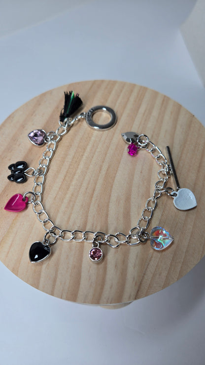 Charming Hearts Bracelet in silver with colorful heart pendants, crystals and a butterfly, view 5