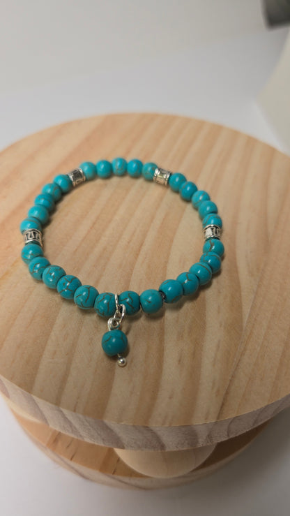 Turquoise Serenity Bracelet with smooth turquoise beads and silver accents, view 2