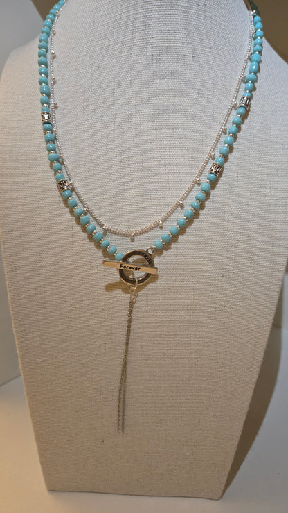 Silver Breeze Duo Set two-layer necklace with turquoise beads and silver chain, view 10