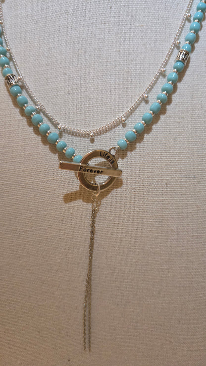 Silver Breeze Duo Set two-layer necklace with turquoise beads and silver chain, view 2