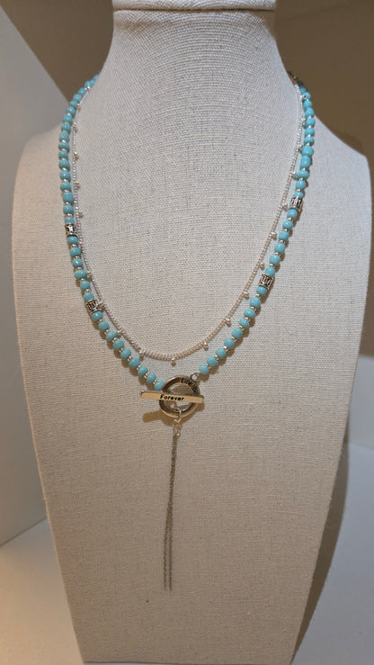 Silver Breeze Duo Set two-layer necklace with turquoise beads and silver chain