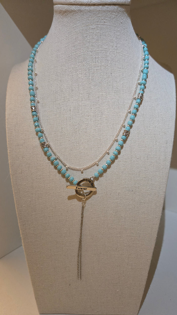 Silver Breeze Duo Set two-layer necklace with turquoise beads and silver chain