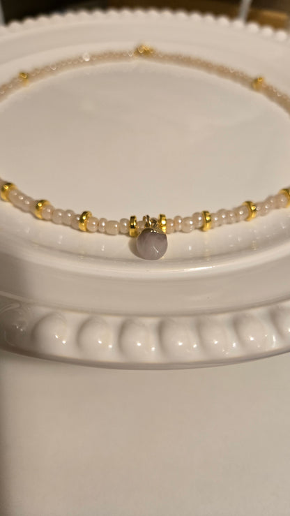 Pink Elegance Necklace with rose quartz stones and gold-tone rings, view 8