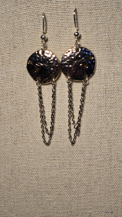 Moonlight Touch Silver-Tone Drop Earrings with textured circular motifs and looping chains, view 5