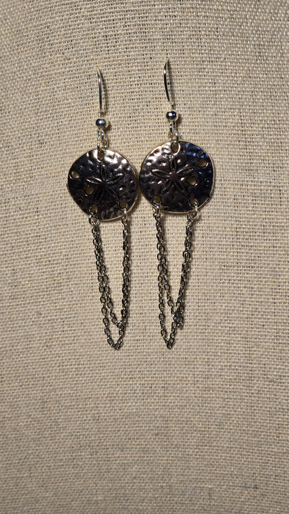 Moonlight Touch Silver-Tone Drop Earrings with textured circular motifs and looping chains, view 6