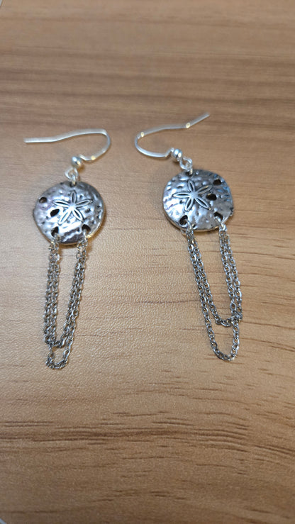 Moonlight Touch Silver-Tone Drop Earrings with textured circular motifs and looping chains