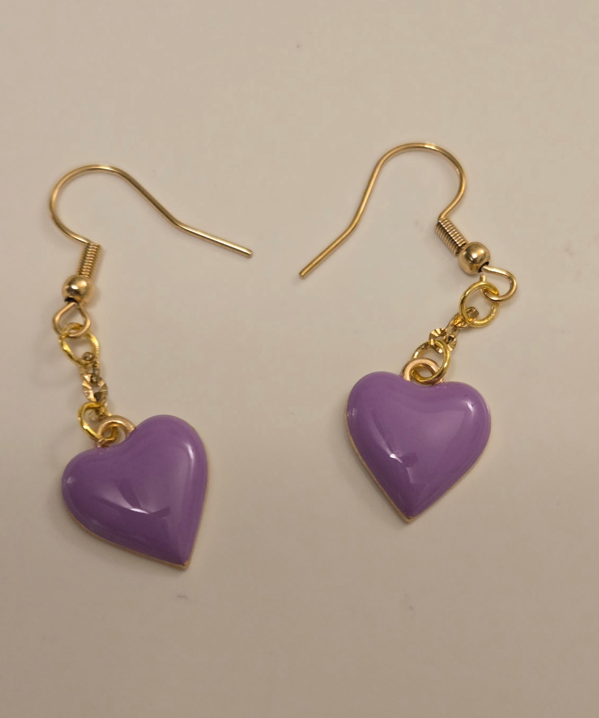 Close-up view of Lavender Heart Earrings showcasing detail