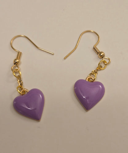 Lavender Heart Earrings with lavender heart-shaped drops, view 2