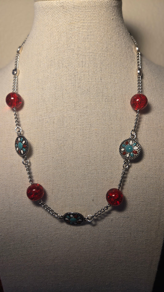 Turquoise & Red Ruby Classic Necklace