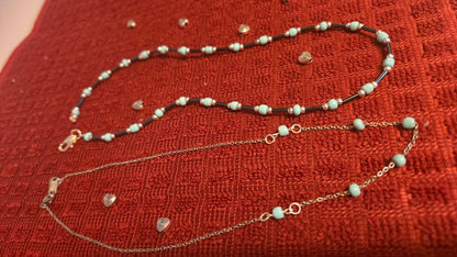 Calm Turquoise Necklace with turquoise beads on a stainless steel chain, view 2