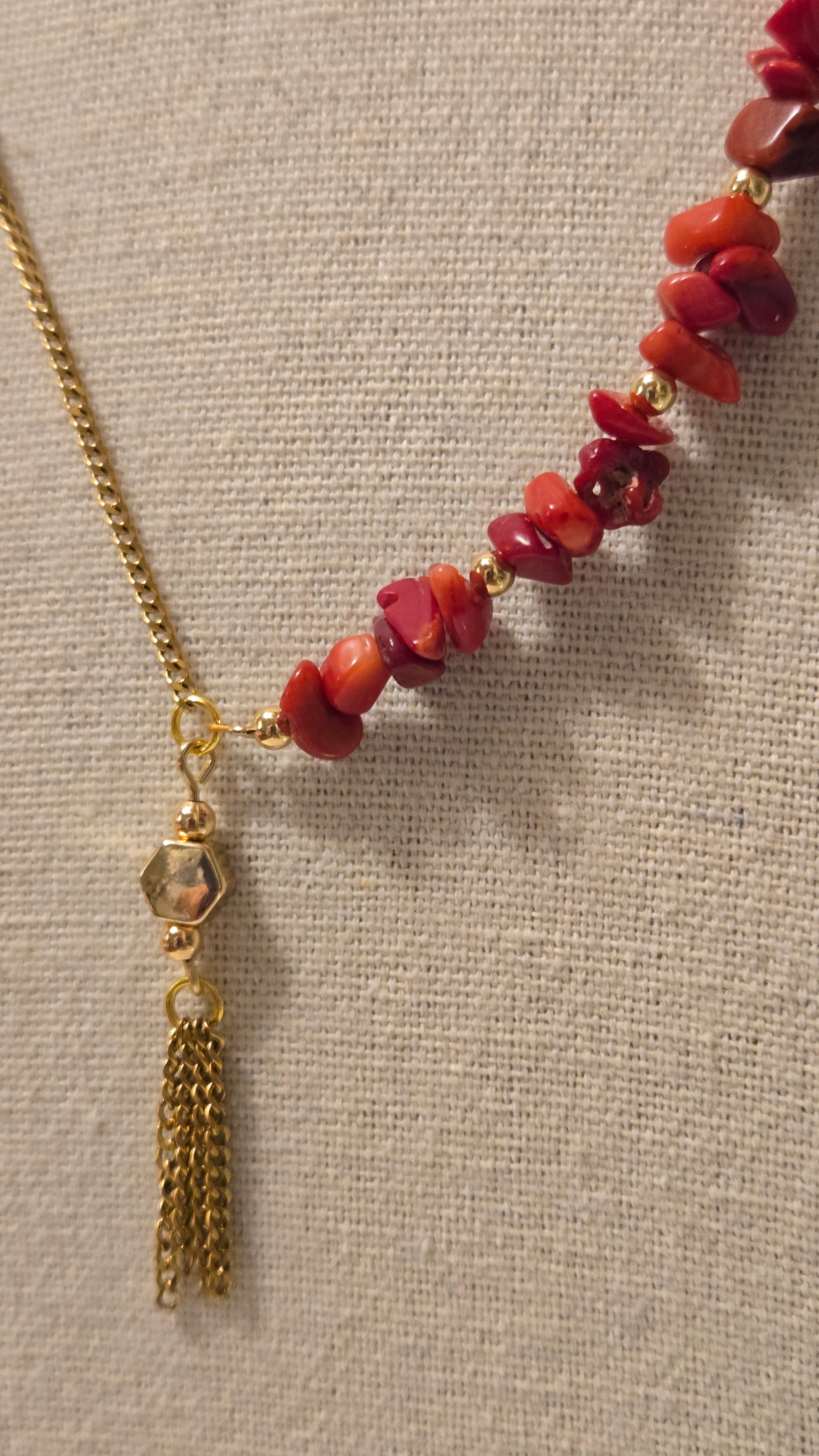 Bohemian Style Agate Tassel Necklace, natural light setting