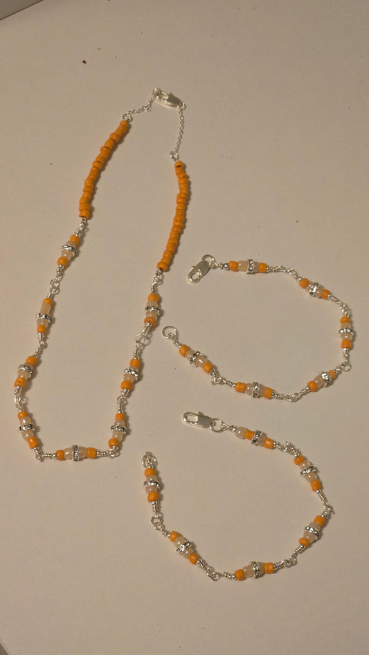 Sunny Vibe Set necklace and bracelet with warm yellow beads and silver accents, view 2