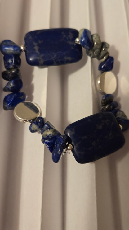 Deep Blue bracelet with natural deep-blue stones, rectangular elements and silver-tone accents, view 3