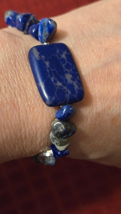 Deep Blue bracelet with natural deep-blue stones, rectangular elements and silver-tone accents, view 4