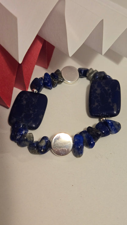 Deep Blue bracelet with natural deep-blue stones, rectangular elements and silver-tone accents, view 5
