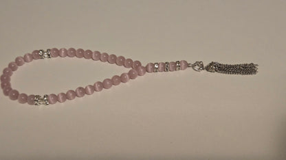 Blush Serenity Tasbih with blush pink beads, silver-tone accents and a tassel