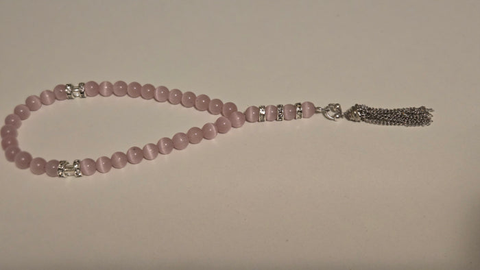 Blush Serenity Tasbih with blush pink beads, silver-tone accents and a tassel