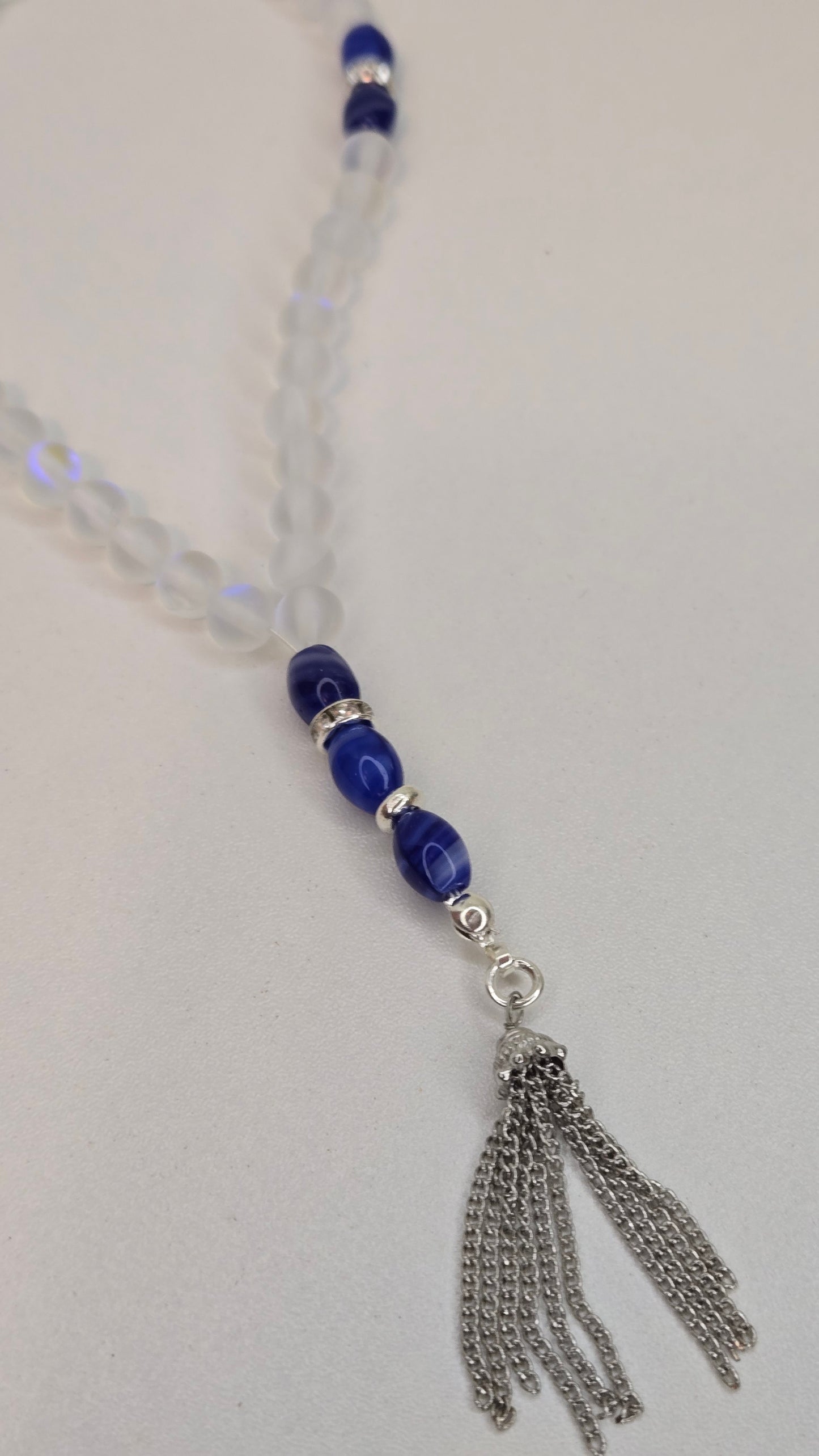 Crystal Serenity Tasbih with blue accent beads clearly visible
