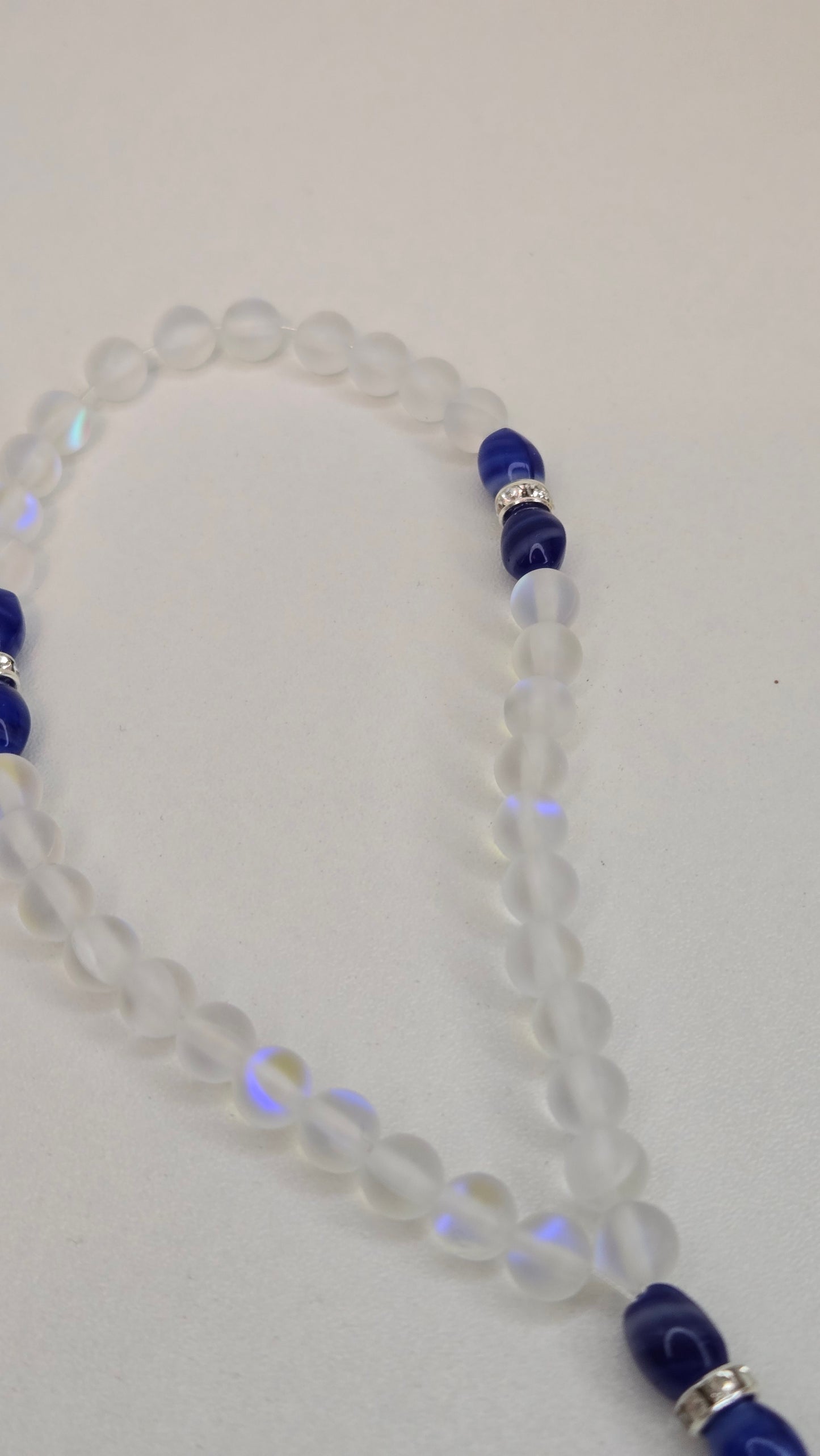 Luminous clear glass beads of the Crystal Serenity Tasbih