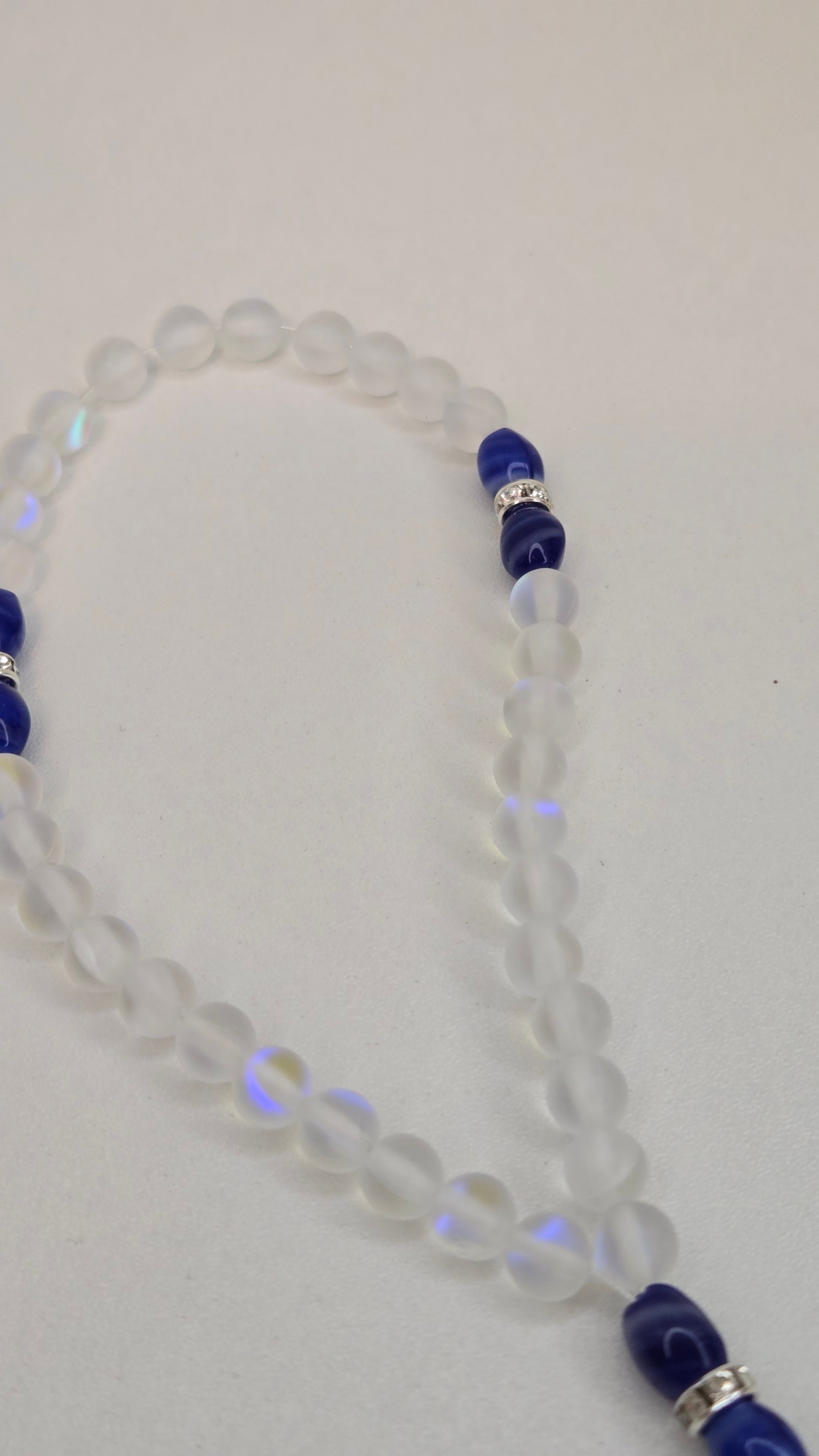Blue accent beads adding tranquility to the Crystal Serenity Tasbih