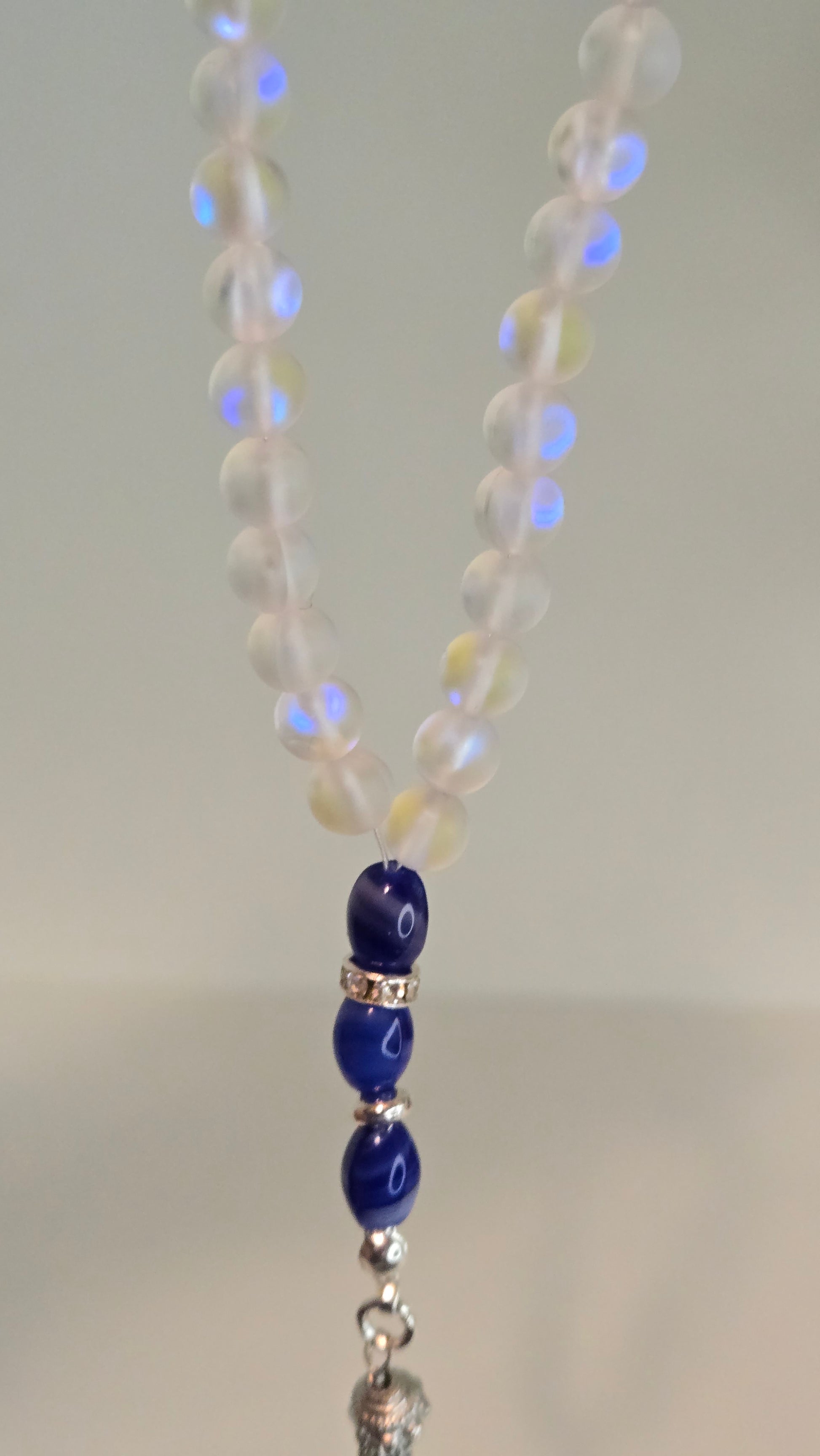Crystal Serenity Tasbih styled with a minimalist, peaceful aesthetic