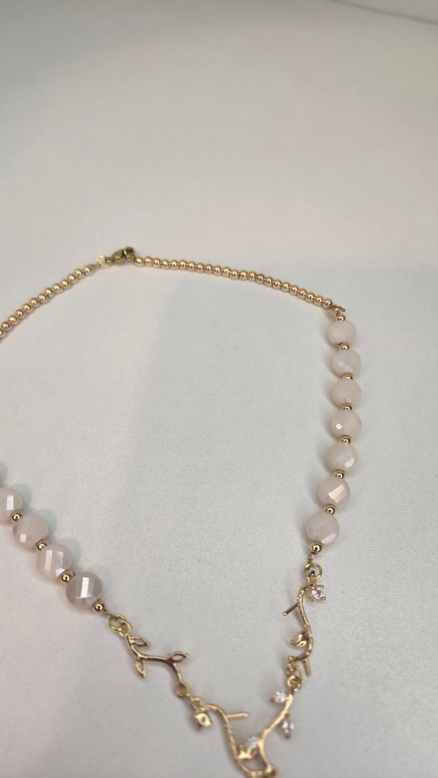 Detail shot of the lustrous ivory pearls on the Branch Necklace
