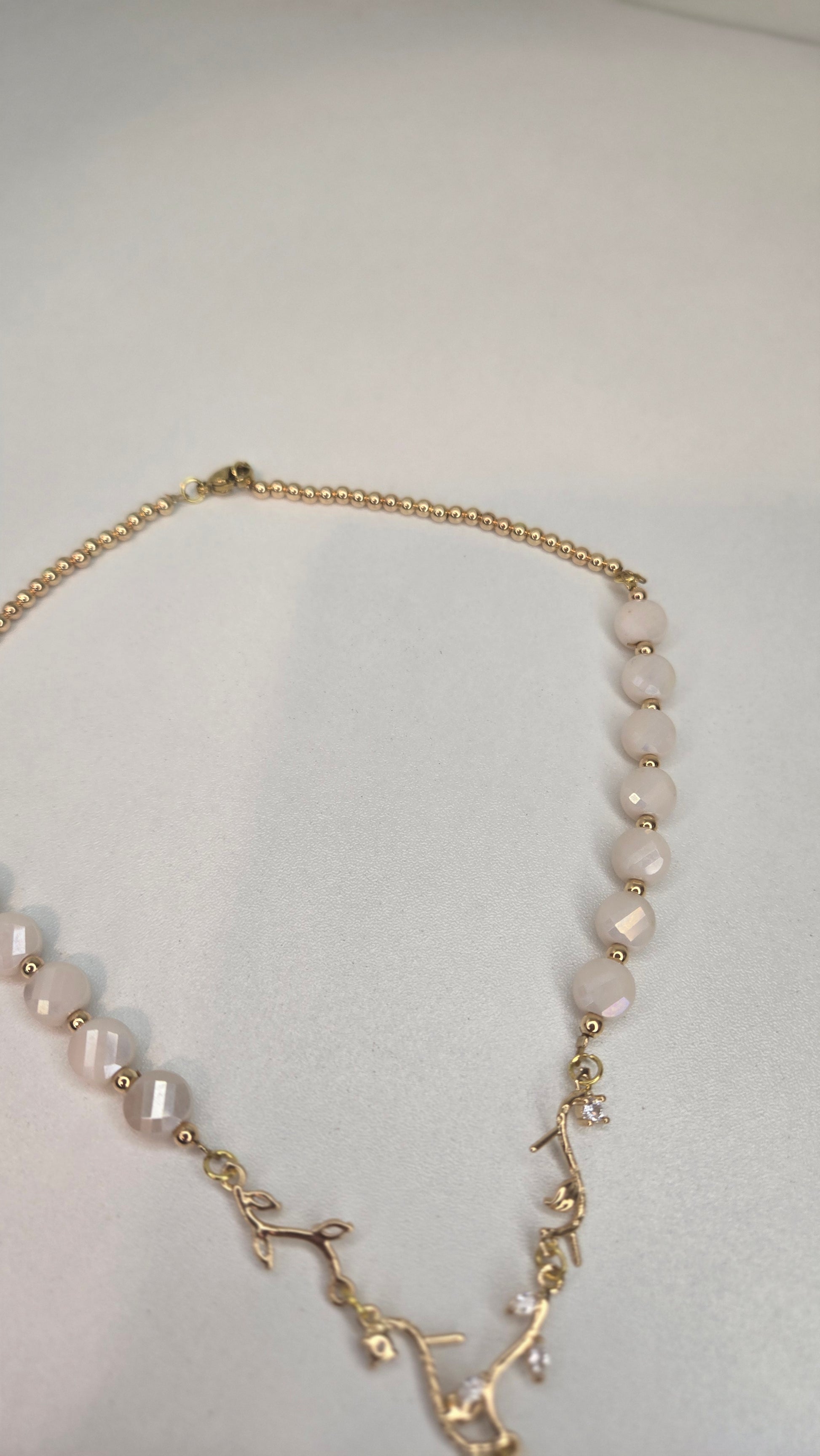 Detail shot of the lustrous ivory pearls on the Branch Necklace
