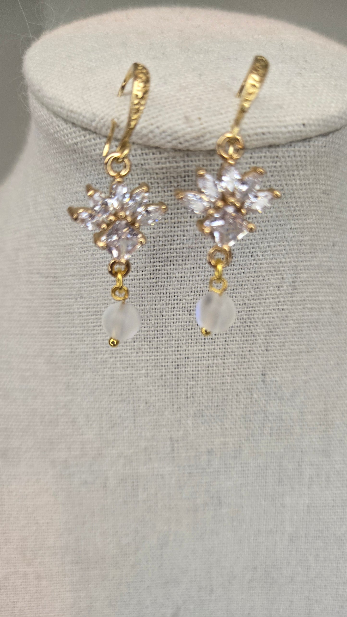 Close-up of Luminous Flower Earrings with sparkling stones