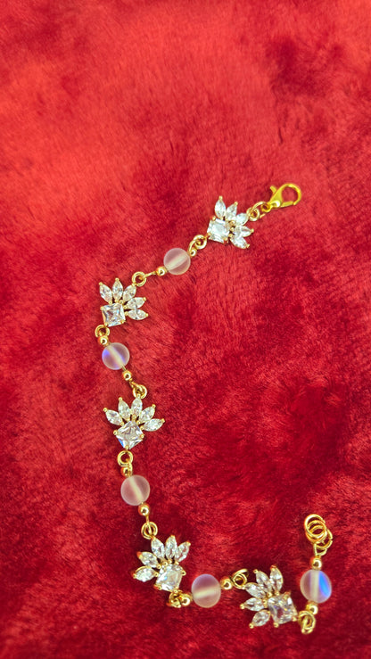 Crystal Blossom Bracelet in gold-tone metal with crystal flowers and iridescent beads, view 4