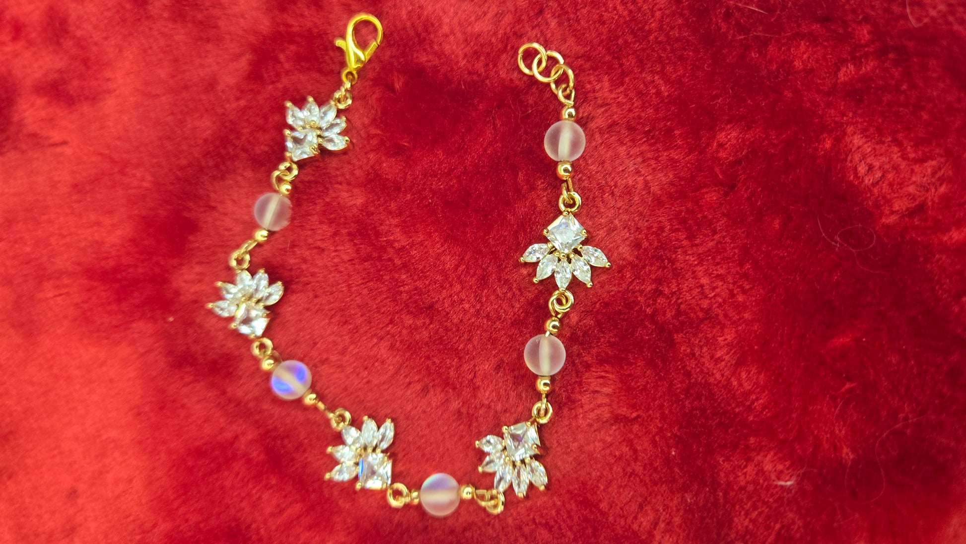 Handmade jewelry showcasing the intricate design of the Crystal Blossom Bracelet