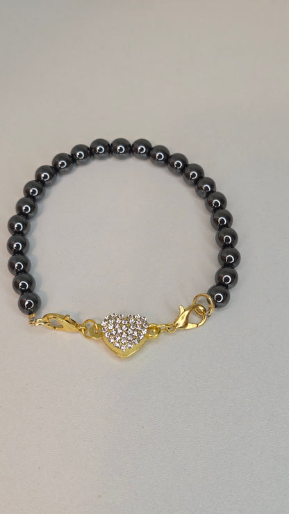 Hematite Heart Bracelet with polished heart-shaped hematite beads, view 4