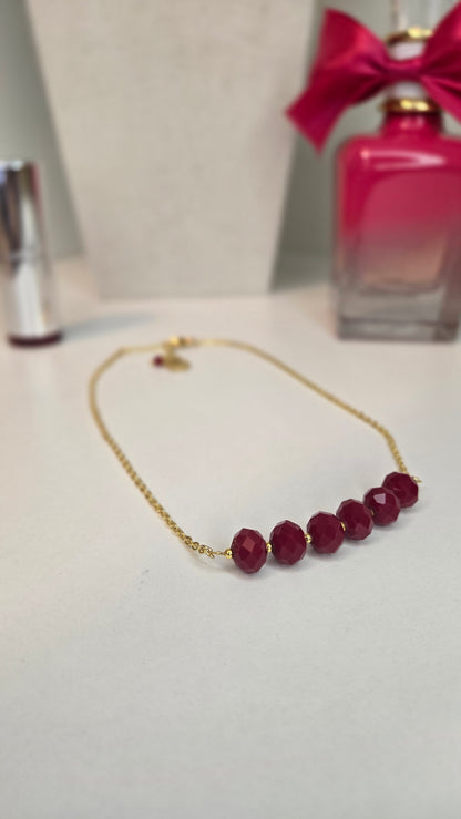 Ruby Crystal Chain Necklace with faceted ruby-red crystal beads on a gold-tone chain, view 7